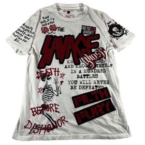 Iro-Ochi Savage Vandal Graphic Patch T-Shirt White Mens Small Skulls Streetwear